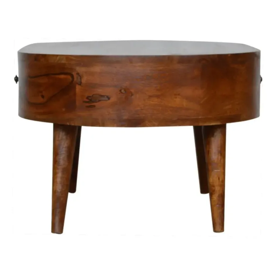 Massief Hout Chestnut Afgeronde Salontafel, 2 Lades, Donkerbruin