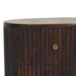 Massief Hout Gebogen Geribbelde Nachtkastje, 3 Lades, Donkerbruin