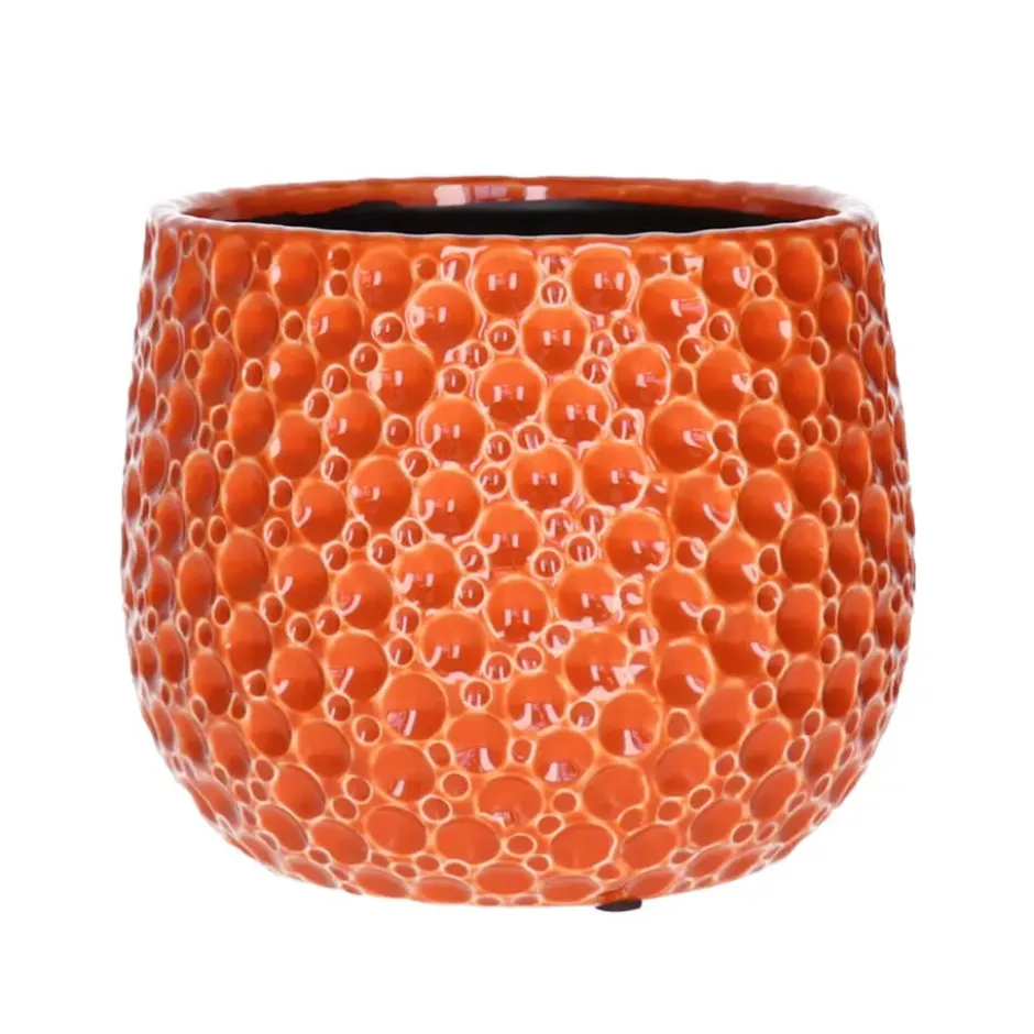 Mega Collections bloempot Pebblo - keramiek - oranje - D21 x H17 cm