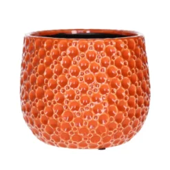 Mega Collections bloempot Pebblo - keramiek - oranje - D21 x H17 cm