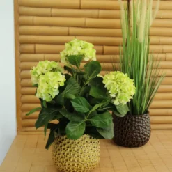 Mega Collections bloempot Pebblo - keramiek - geel - D21 x H17 cm