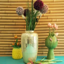 Mega Collections Vaas Oman Drip - goud - glas - D20 x H38 cm