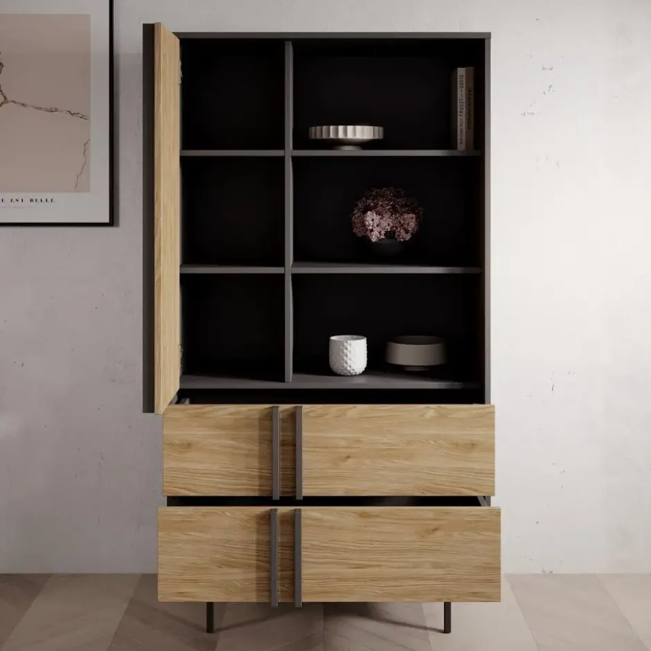 Meubella - Antigo - Boekenkast - Eiken/Antraciet - 83x43x155 cm