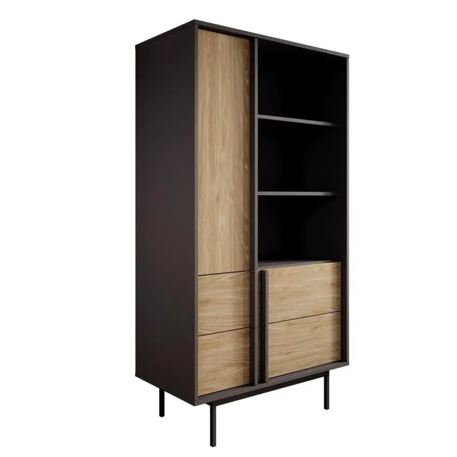 Meubella - Antigo - Boekenkast - Eiken/Antraciet - 83x43x155 cm