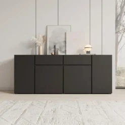 Meubella - Aroji - Dressoir - Zwart - 195x40x78 cm