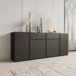 Meubella - Aroji - Dressoir - Zwart - 195x40x78 cm