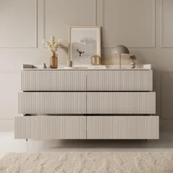 Meubella - Asty - Ladekast met 6 lades - Beige - 150x41x92 cm