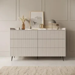 Meubella - Asty - Ladekast met 6 lades - Beige - 150x41x92 cm