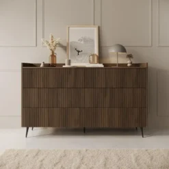 Meubella - Asty - Ladekast met 6 lades - Donker eiken - 150x41x92 cm