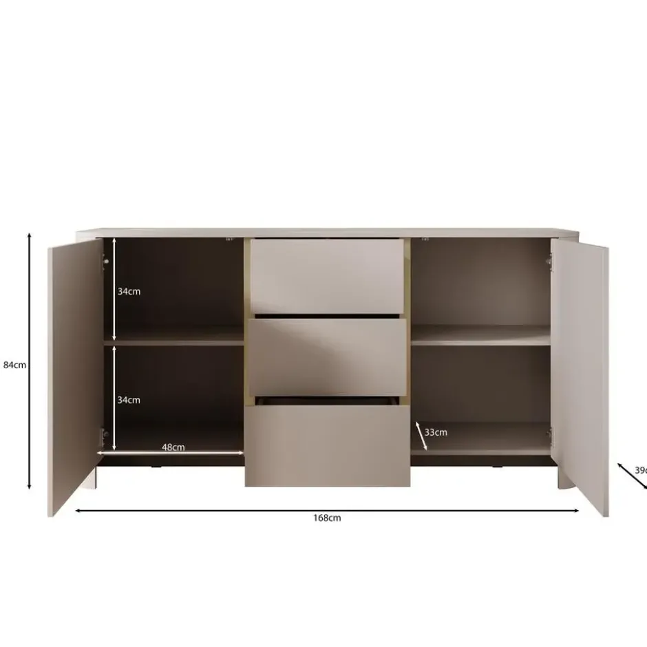Meubella - Barbados - Dressoir - Beige - 168x39x84 cm