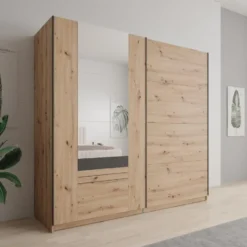 Meubella - Basmira - Kledingkast - Schuifdeuren - Eiken - 220x62x205 cm