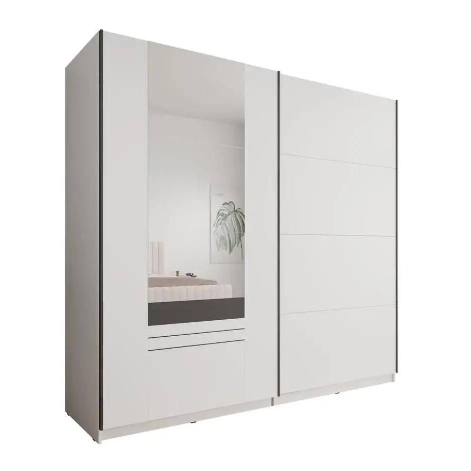 Meubella - Basmira - Kledingkast - Schuifdeuren - Wit - 220x62x205 cm