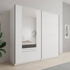 Meubella - Basmira - Kledingkast - Schuifdeuren - Wit - 220x62x205 cm