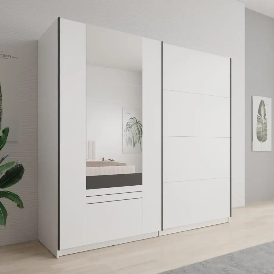 Meubella - Basmira - Kledingkast - Schuifdeuren - Wit - 220x62x205 cm