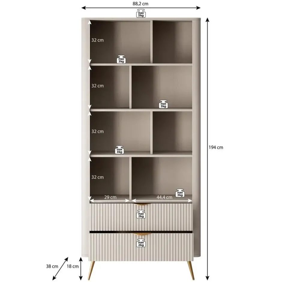 Meubella - Boekenkast Lima - Beige - 88 cm
