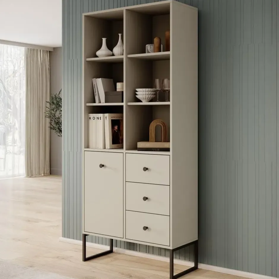 Meubella - Boekenkast Lyndall - Beige - 77 cm