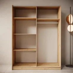 Meubella - Boets - Kledingkast - Spiegel - Eikenpatroon - 150x64x199 cm