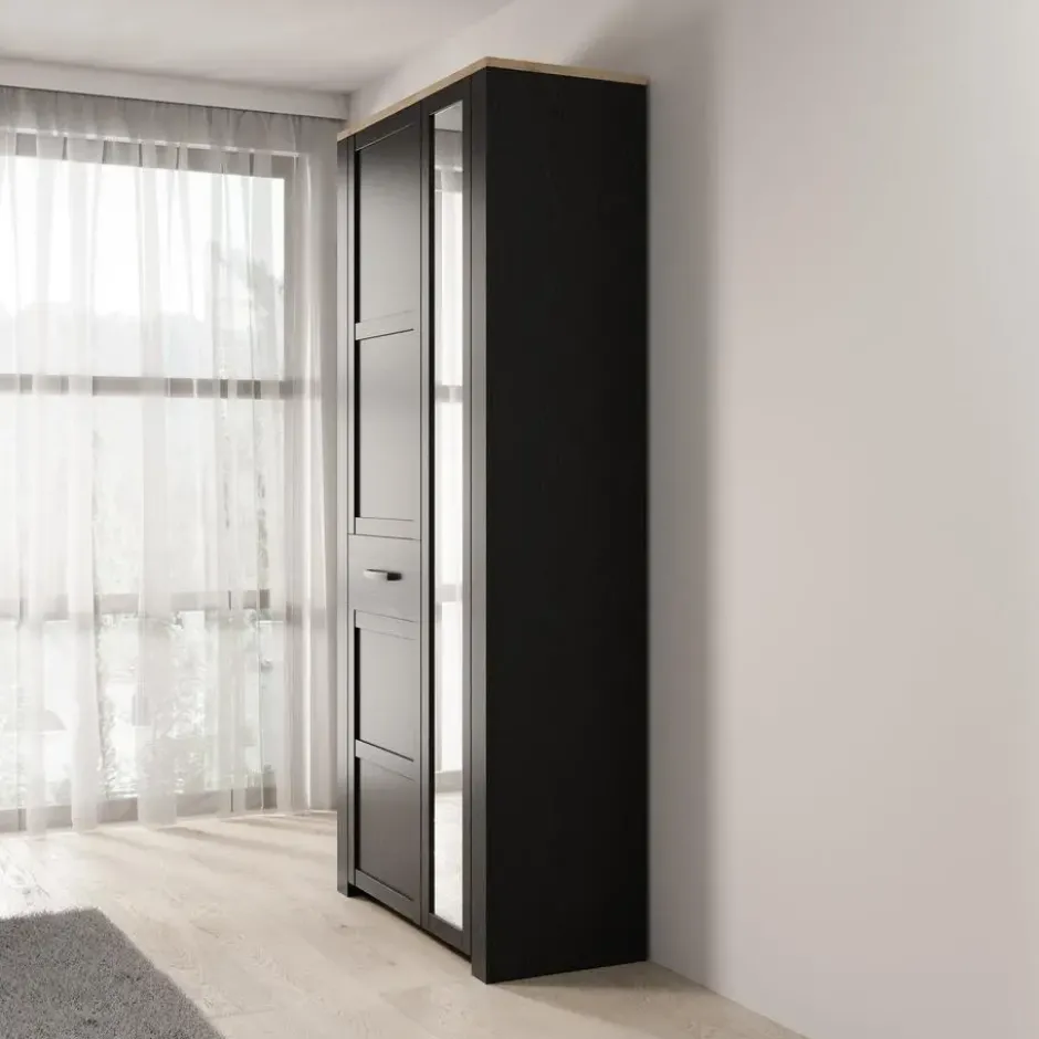 Meubella - Borello - Kledingkast 2 deurs - Zwart - 94x42x205 cm