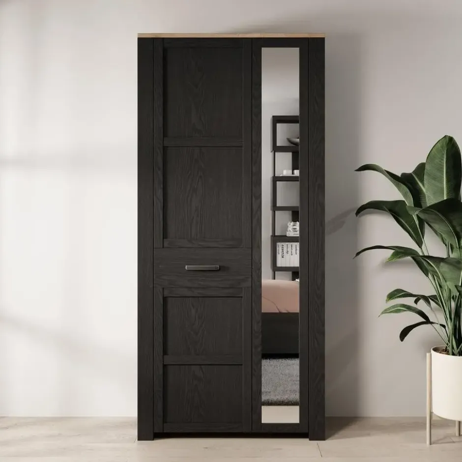 Meubella - Borello - Kledingkast 2 deurs - Zwart - 94x42x205 cm