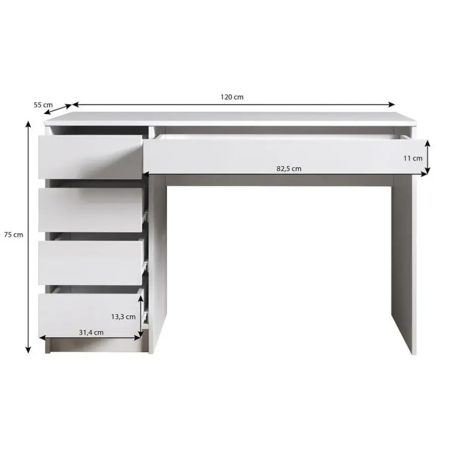 Meubella - Bureau Avio - Wit - 120 cm