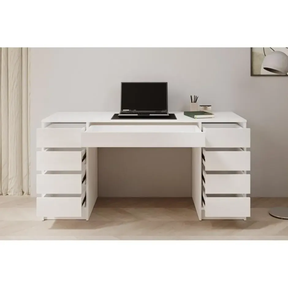 Meubella - Bureau Avio 2 - Wit hoogglans - 154 cm