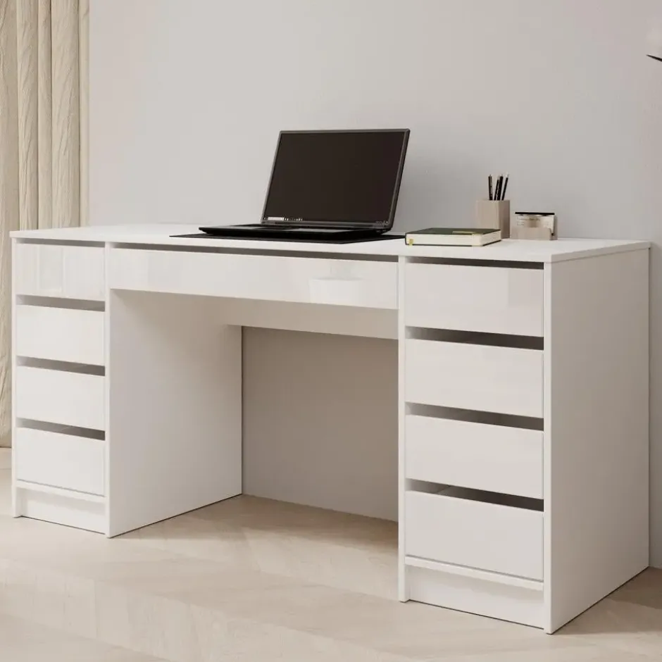 Meubella - Bureau Avio 2 - Wit hoogglans - 154 cm