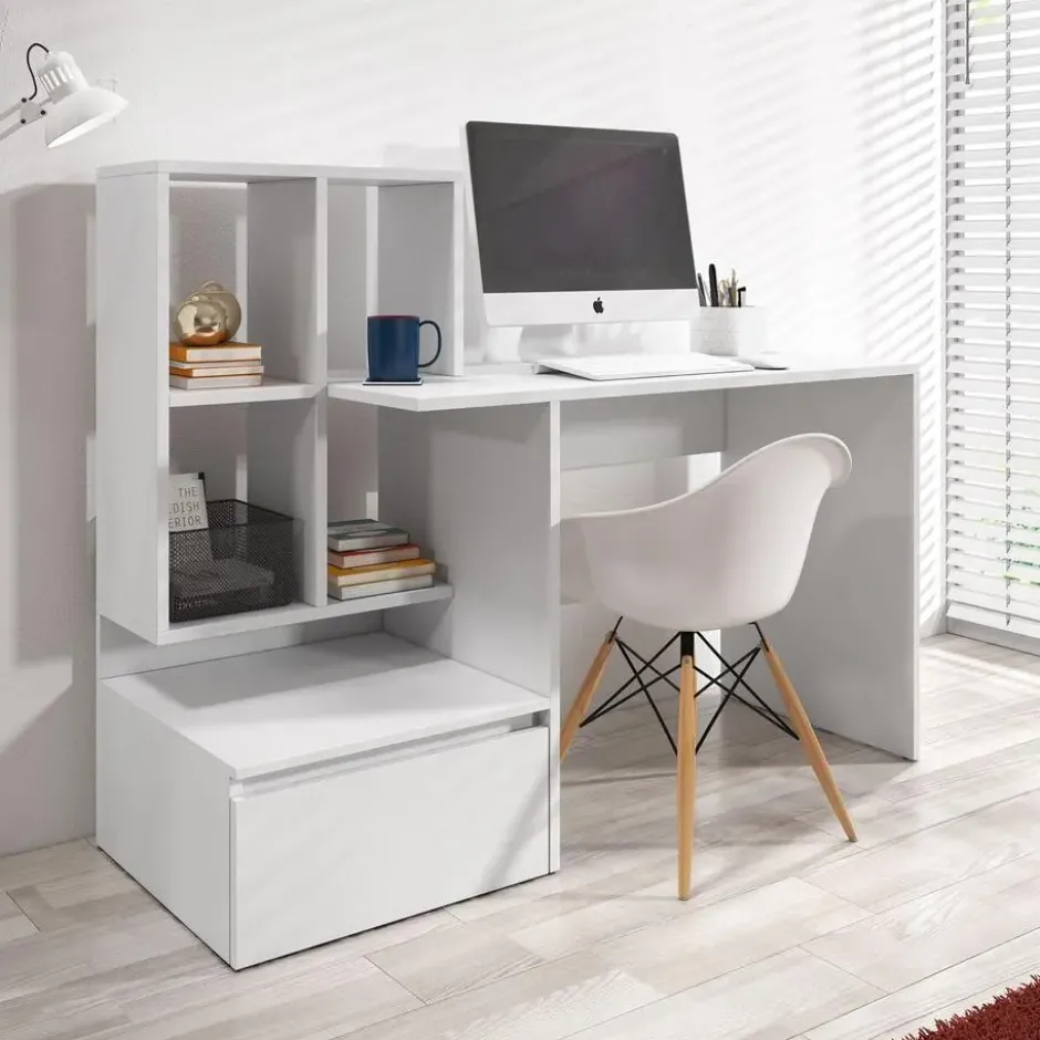 Meubella - Bureau Pierre 2 - Wit - 145 cm