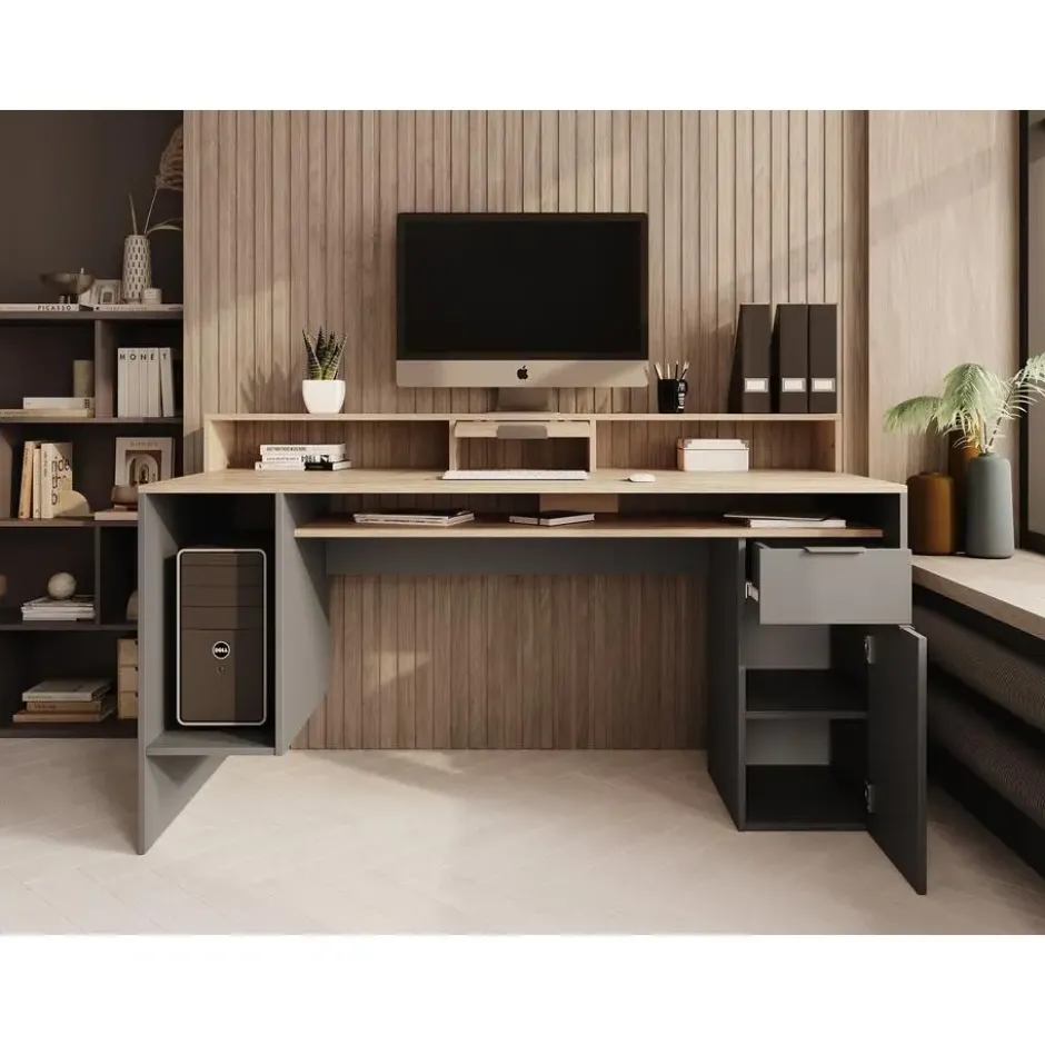 Meubella - Bureau Ryan - Grijs - Eiken - 160 cm