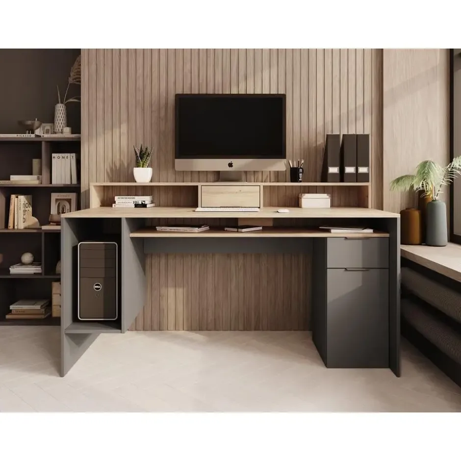 Meubella - Bureau Ryan - Grijs - Eiken - 160 cm