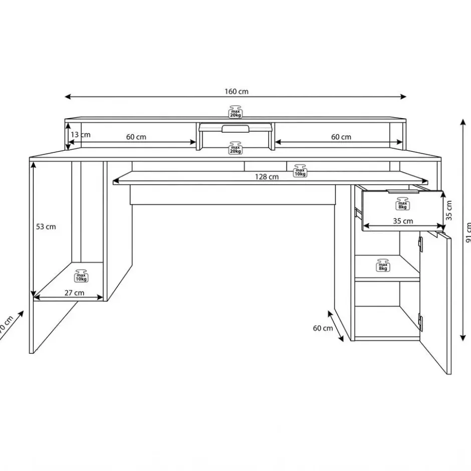Meubella - Bureau Ryan - Grijs - Eiken - 160 cm