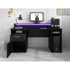 Meubella - Bureau Tamara 3 - Zwart - 160 cm - Met LED