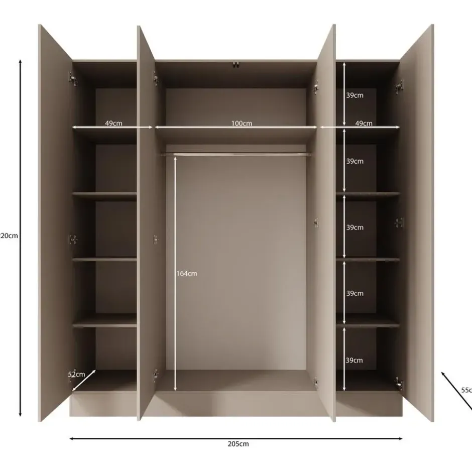 Meubella - Capri - Kledingkast 4-deurs - Beige - 205x55x220 cm