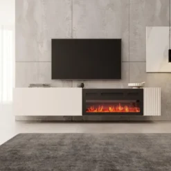 Meubella - Cruzar - TV-Meubel met sfeerhaard - Beige - 200 cm