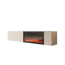 Meubella - Cruzar - TV-Meubel met sfeerhaard - Beige - 200 cm