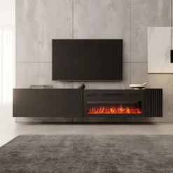 Meubella - Cruzar - TV-Meubel met sfeerhaard - Zwart - 200 cm
