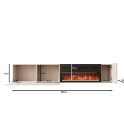 Meubella - Cruzar - TV-Meubel met sfeerhaard - Zwart/Eiken - 200 cm