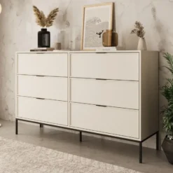 Meubella - Dominica - Ladekast met 6 lades - Beige - 150x40x92 cm