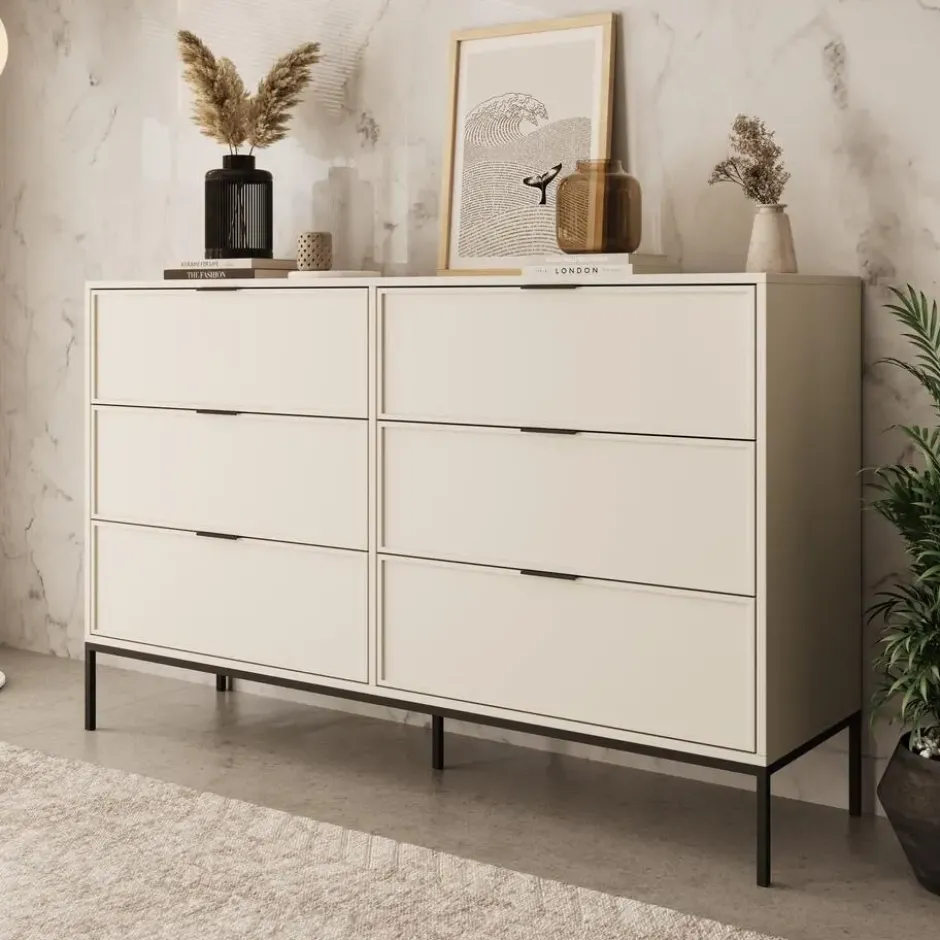 Meubella - Dominica - Ladekast met 6 lades - Beige - 150x40x92 cm