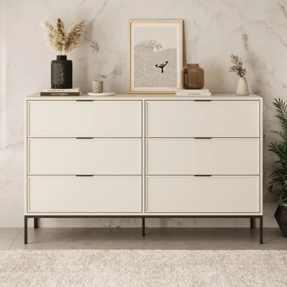 Meubella - Dominica - Ladekast met 6 lades - Beige - 150x40x92 cm