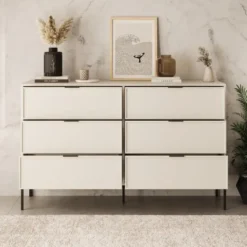 Meubella - Dominica - Ladekast met 6 lades - Beige - 150x40x92 cm