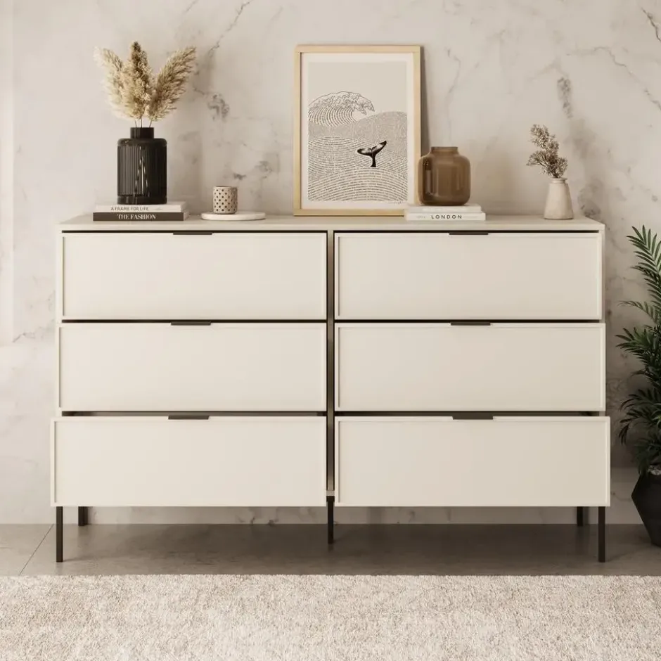 Meubella - Dominica - Ladekast met 6 lades - Beige - 150x40x92 cm