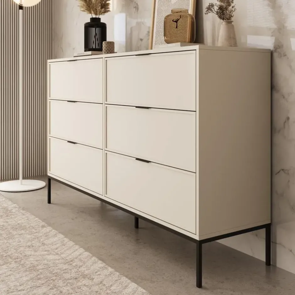 Meubella - Dominica - Ladekast met 6 lades - Beige - 150x40x92 cm