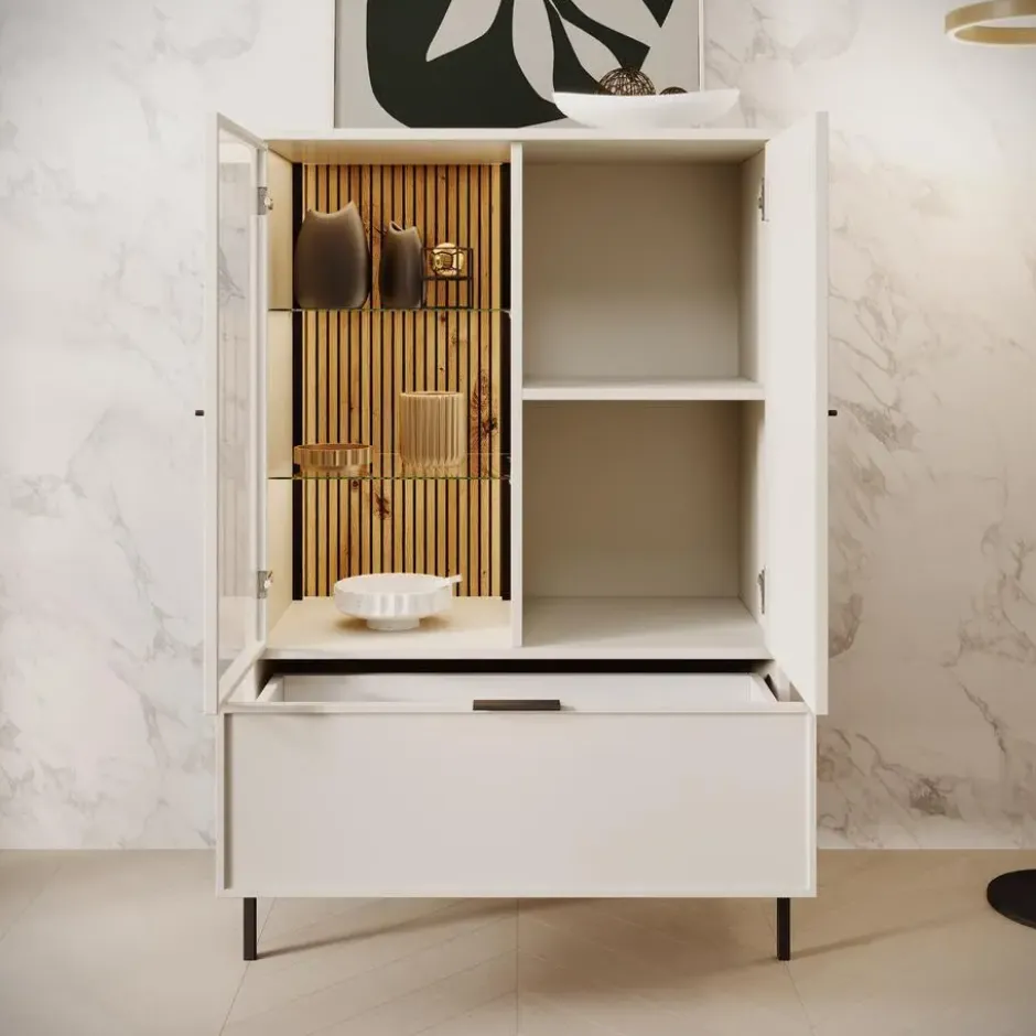 Meubella - Dominica - Vitrinekast - Beige - 76x40x184 cm