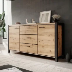 Meubella - Dressoir Acapulco - Eiken - Zwart - 180 cm