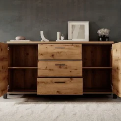 Meubella - Dressoir Acapulco - Eiken - Zwart - 180 cm