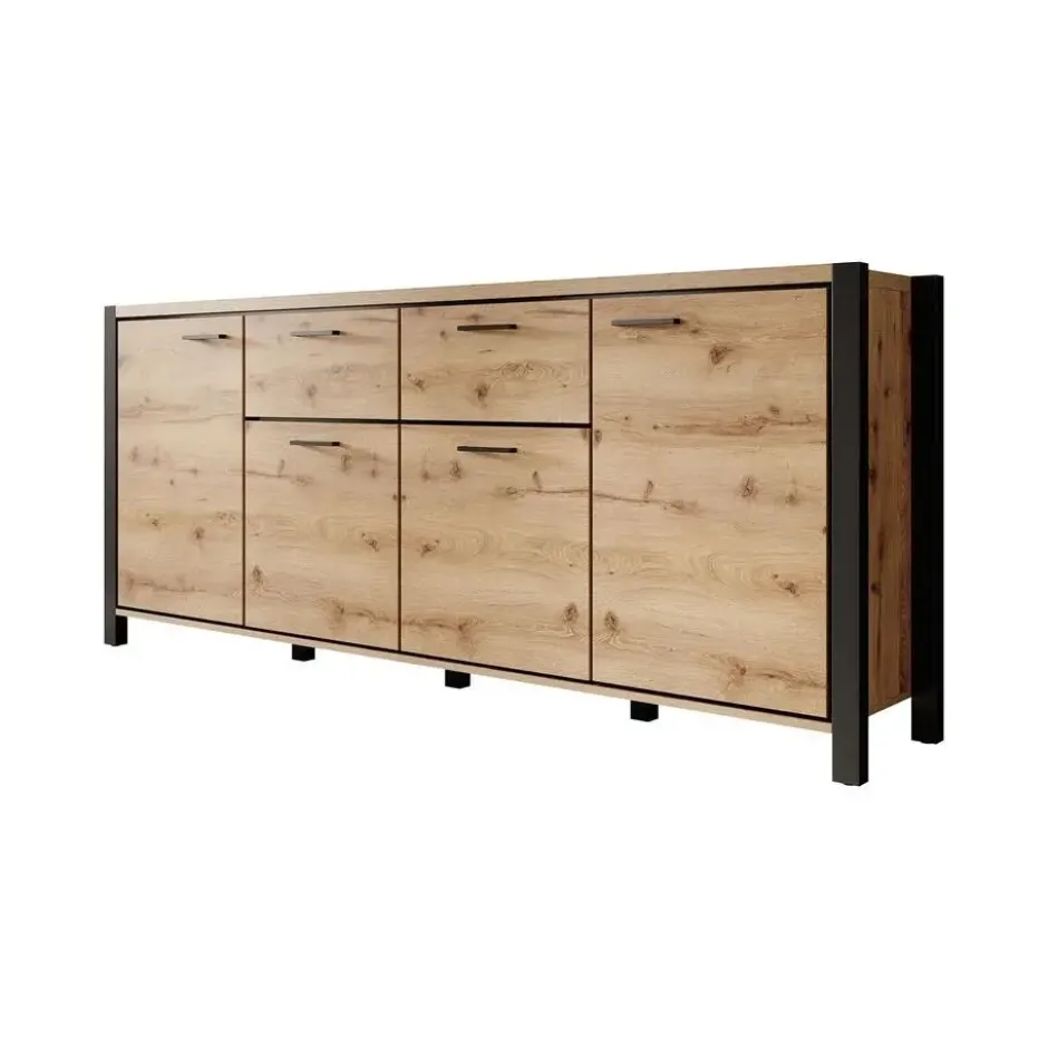 Meubella - Dressoir Acapulco - Eiken - Zwart - 213 cm