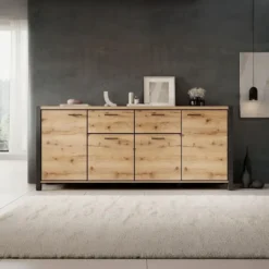 Meubella - Dressoir Acapulco - Eiken - Zwart - 213 cm