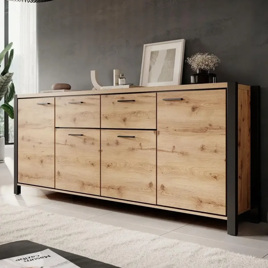 Meubella - Dressoir Acapulco - Eiken - Zwart - 213 cm