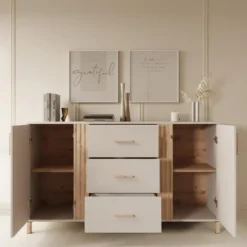 Meubella - Dressoir Bahia - Beige - 163 cm