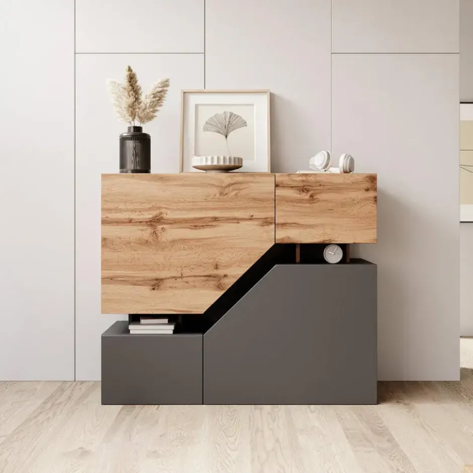 Meubella - Dressoir Canberra - Eiken - Antraciet - 120 cm